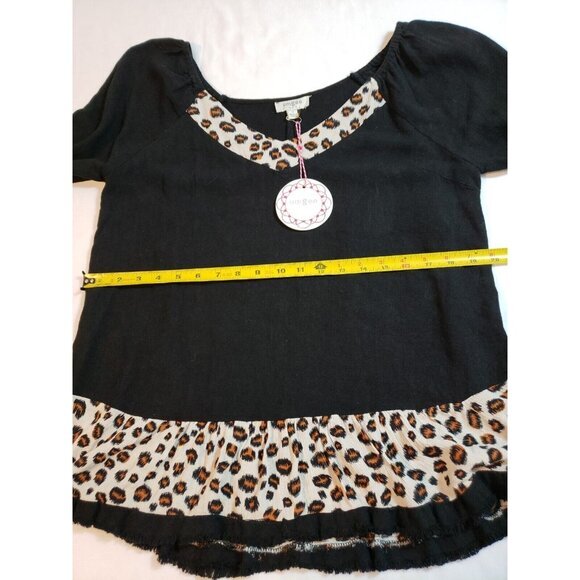Umgee Linen blend tunic black animal print long balloon sleeves size S NEW - Picture 13 of 16